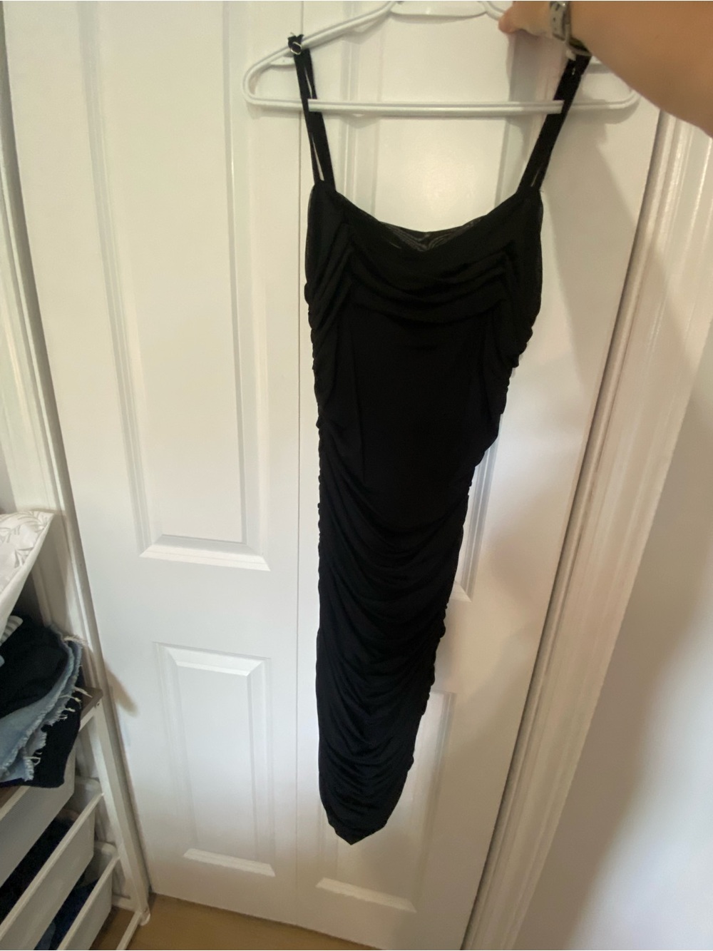 Dynamite Black Ruched Midi Slip Dress